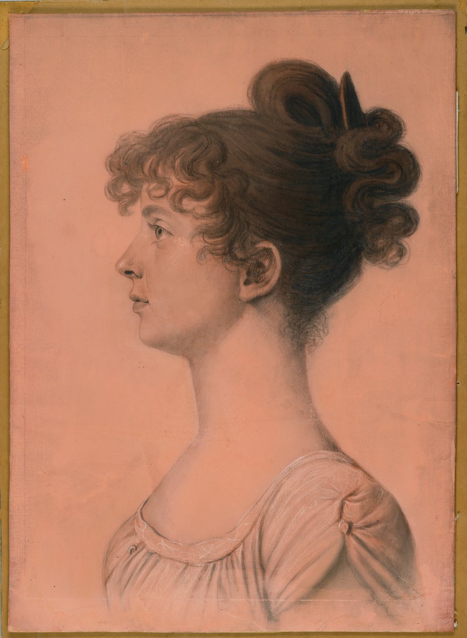 Porträtt av Elizabeth Bland Mayo från Powhattan Seat, ca 1808 (kol, vit krita och pastellkrita på papper ombord) av Charles Balthazar Julien Févret de Saint Mémin