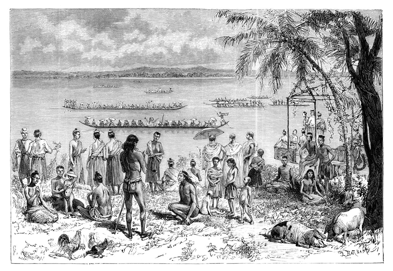 Båtkapplöpning på Mekong, 1895. av Charles Barbant