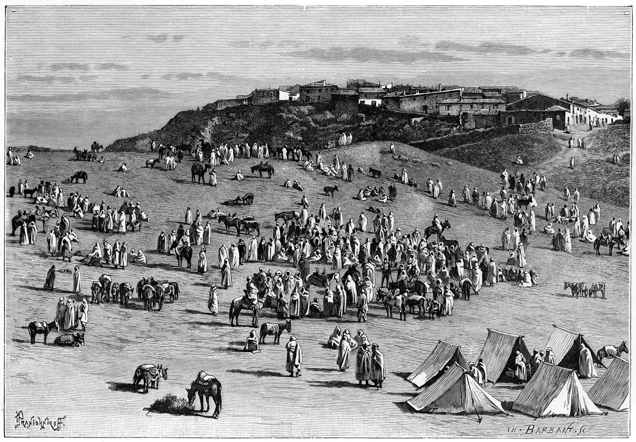 Boghari by och marknad, c1890 av Charles Barbant