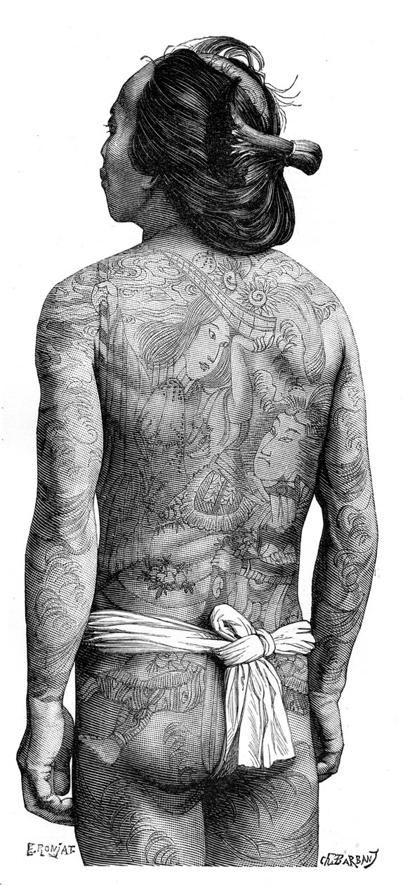 Japansk man med tatuerad rygg, 1895. av Charles Barbant