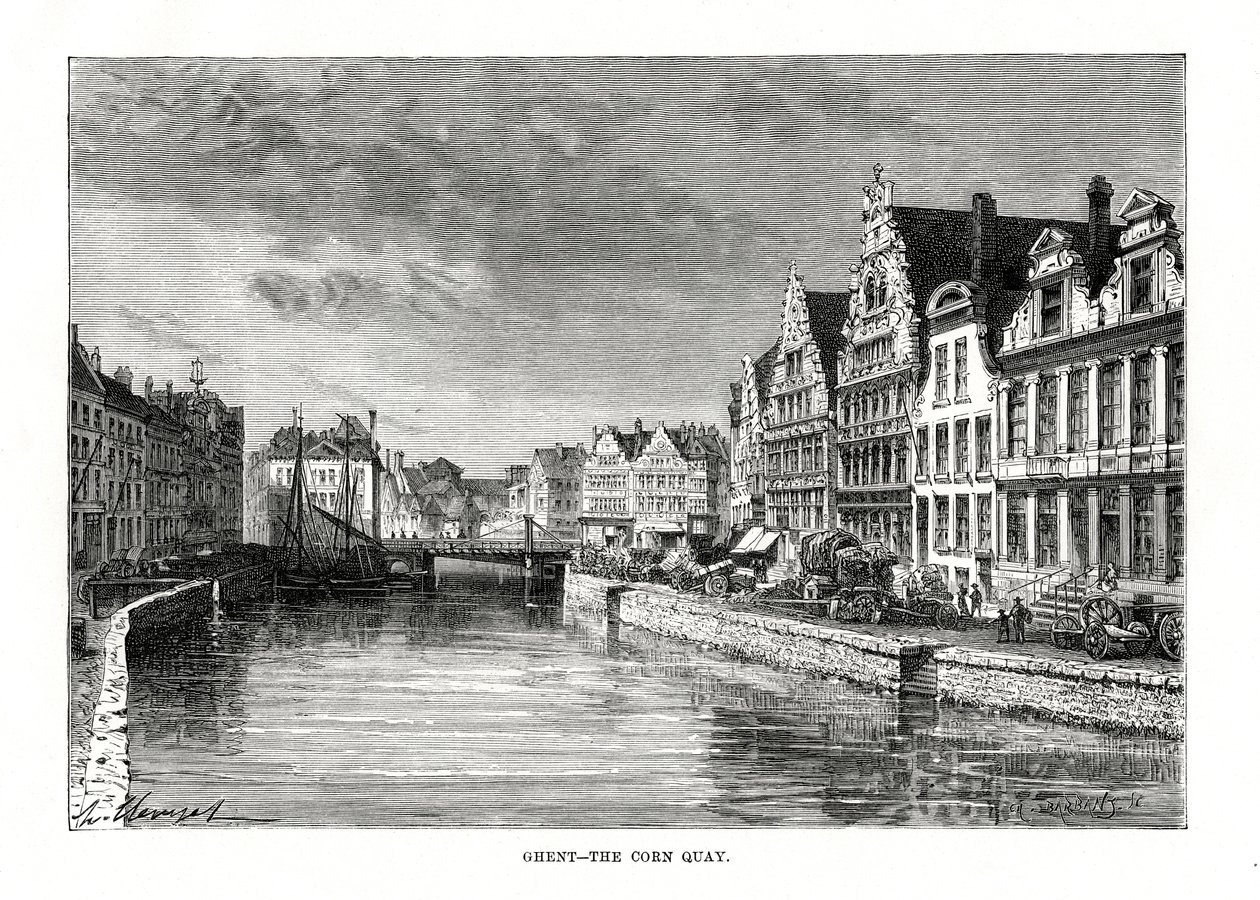 Corn Quay, Gent, Flandern, Belgien, 1879 av Charles Barbant