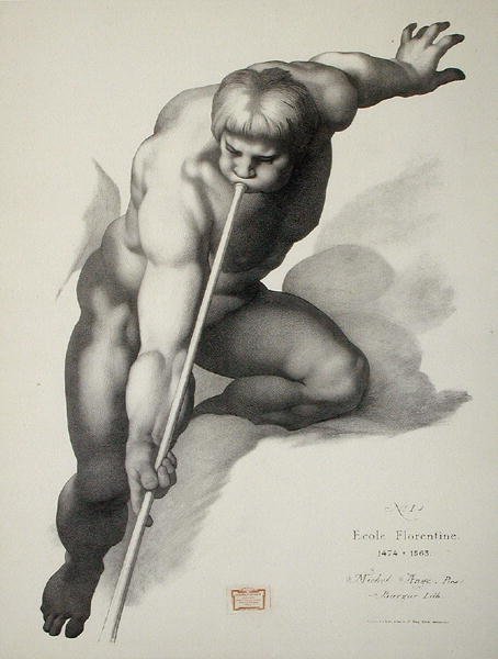 Ängel spelar på trumpeten, tallrik 1 från Cours de Dessin volym II: 