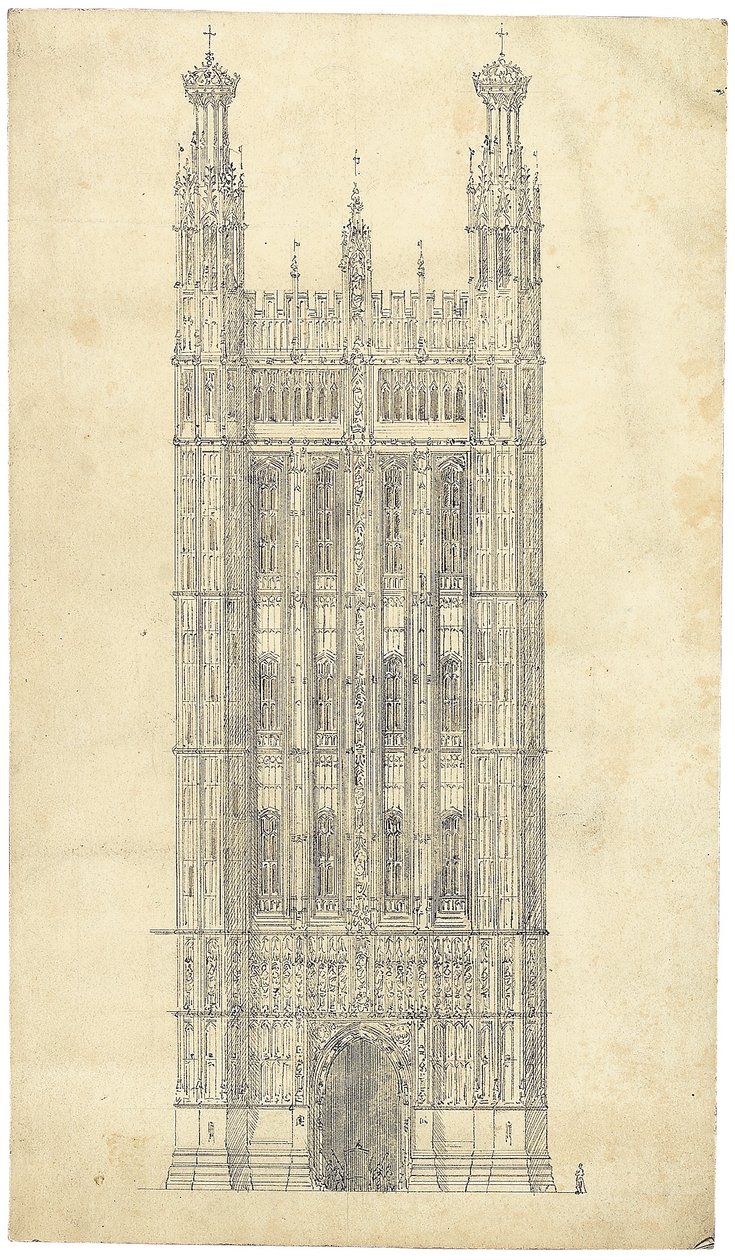 Ritning för Houses of Parliament, ca 1836-40 (penna och bläck på papper) av Charles Barry