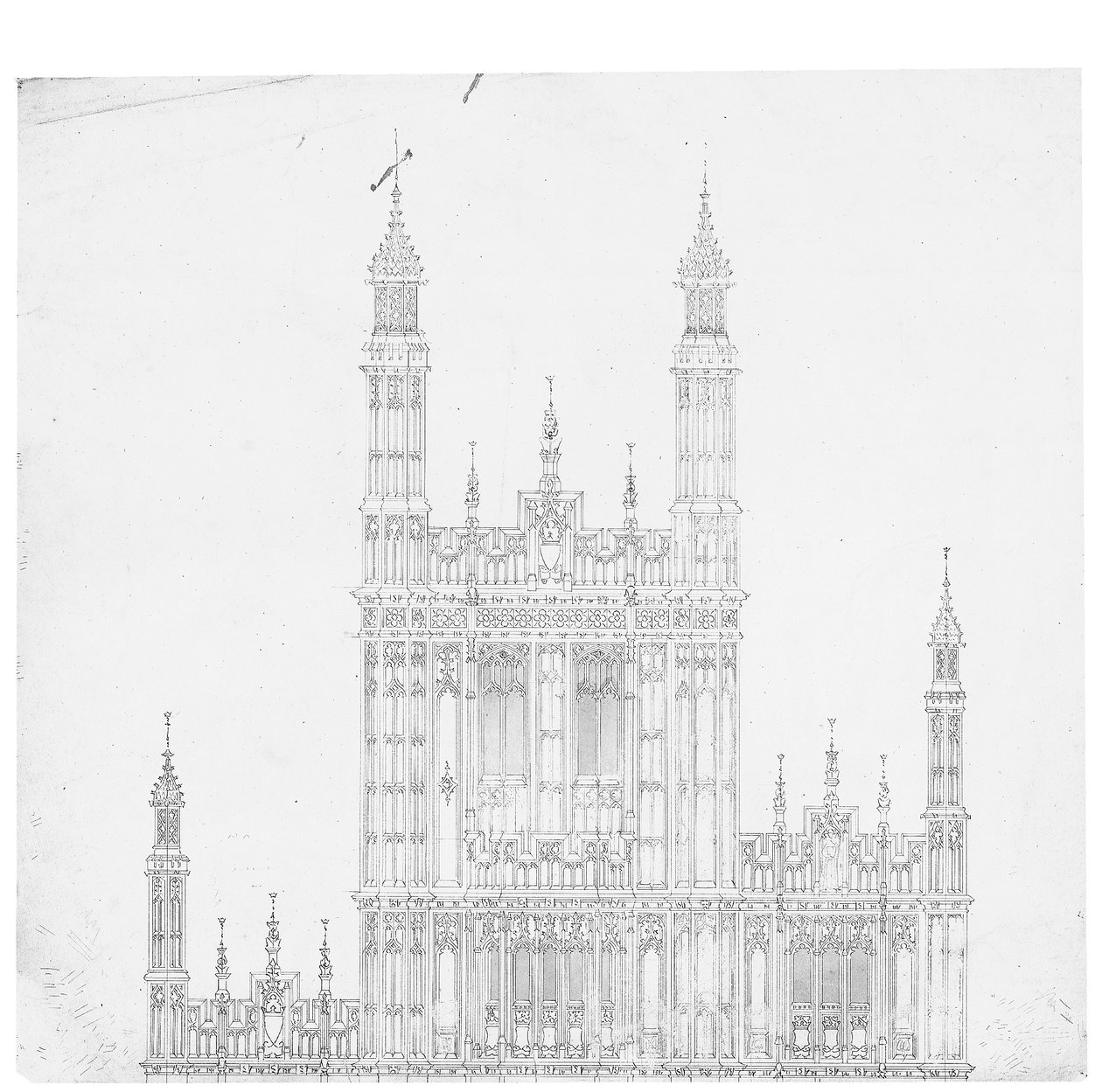 Ritning för Houses of Parliament, ca 1836-40 (penna och bläck på papper) av Charles Barry