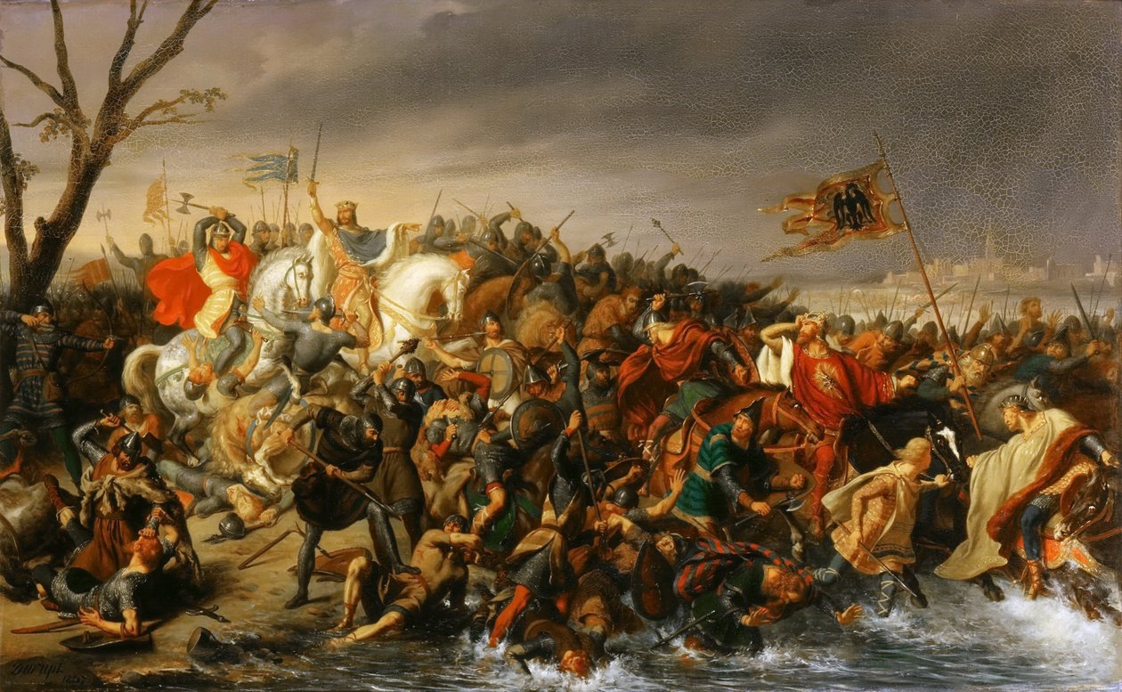 Lothair av Frankrike besegrar kejsar Otto II på stranden av Aisne, oktober 978 av Charles Barthelemy Jean Durupt
