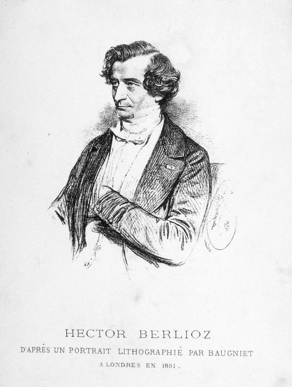 Porträtt av Hector Berlioz (1803 - 1869) - baserat på ett porträtt litograferat av Baugniet i London 1851. av Charles Baugniet