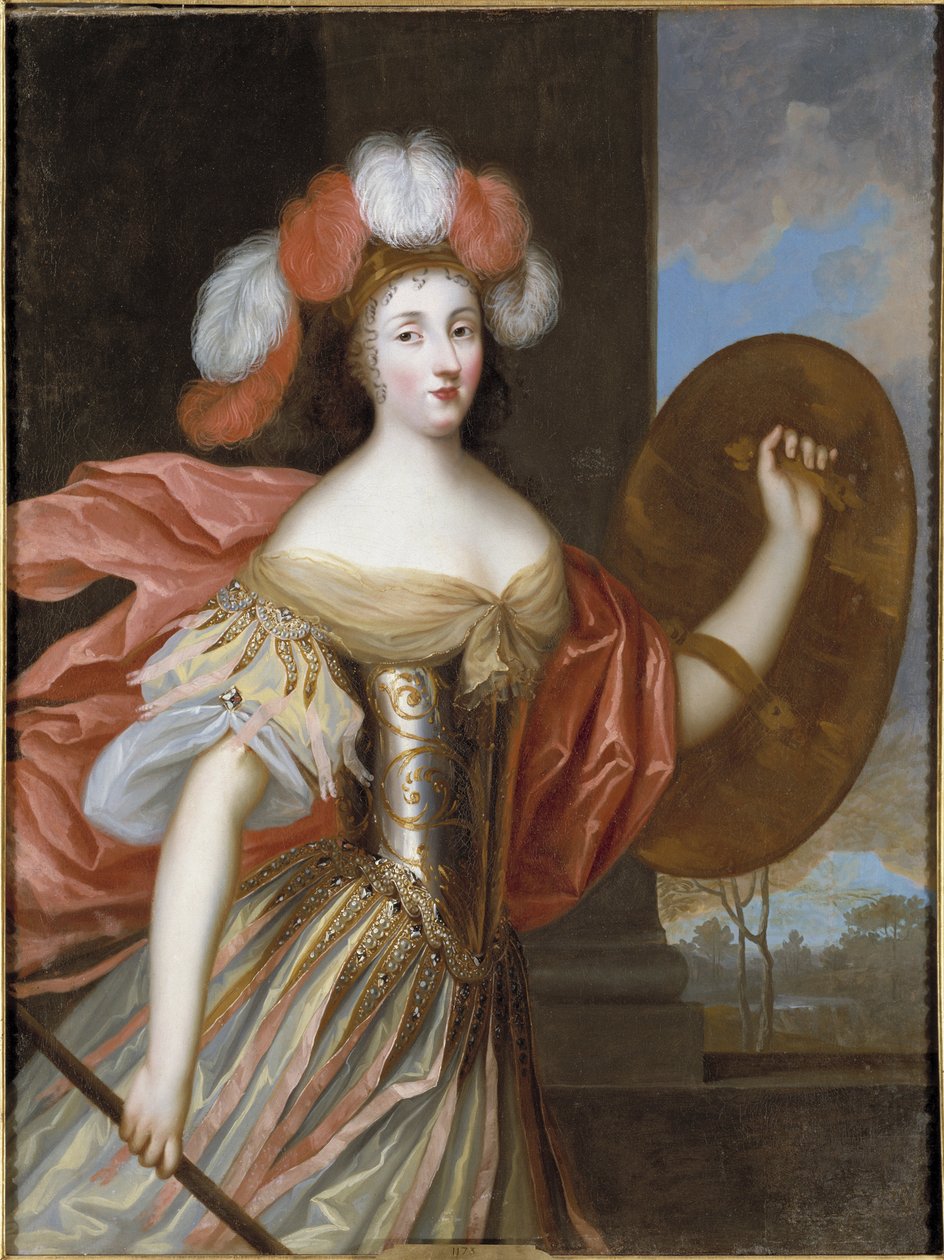 Olympe Mancini, grevinna av Soissons och Athena - Porträtt av Olympia Mancini (1638-1708), grevinna av Soissons som Athena, av Beaubrun, Charles (1604-1692). Olja på duk. Mått: 130x99 cm. Nationalmuseum Stockholm av Charles Beaubrun