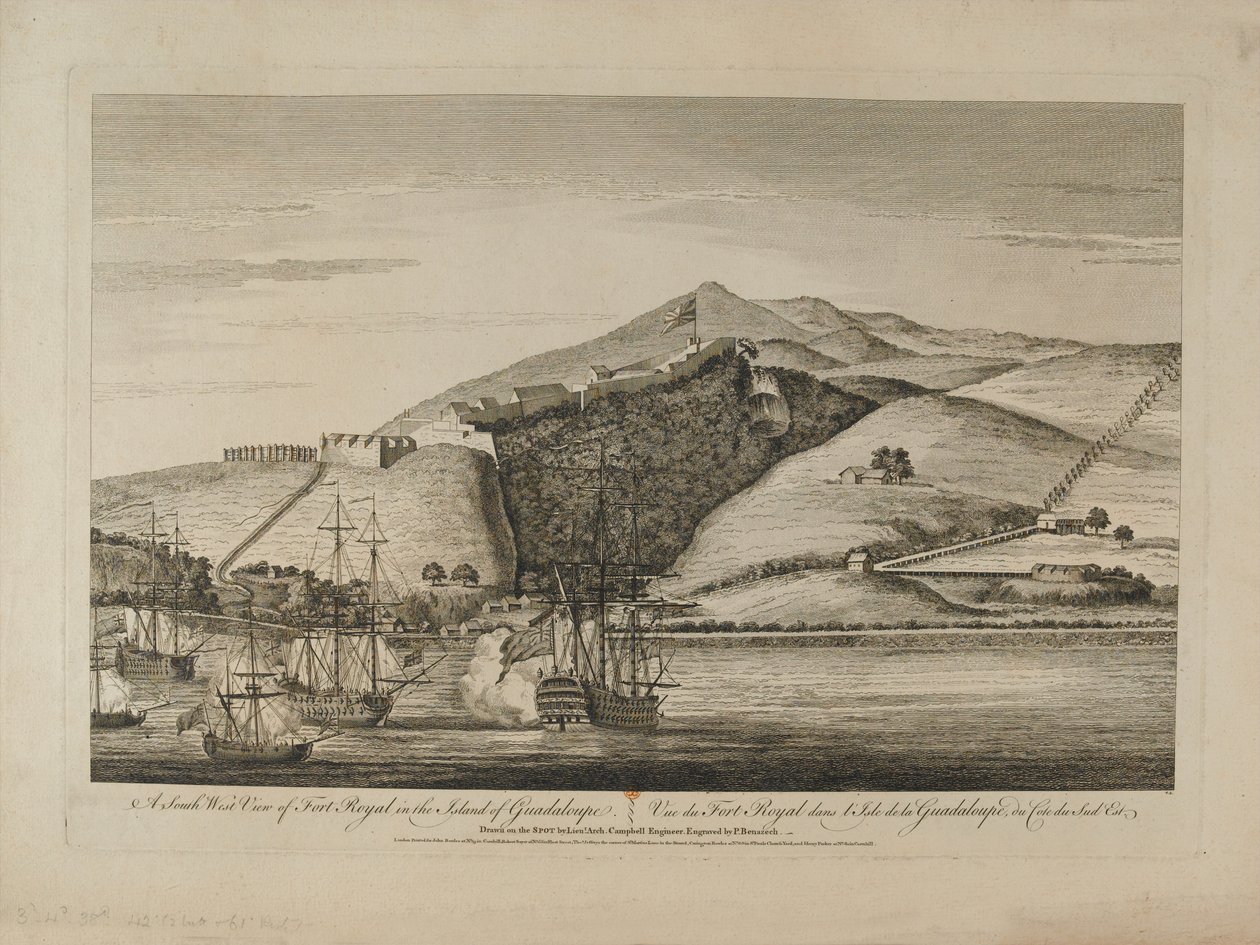 ?A South View of Fort Royal på ön Guadaloupe?, 1759 cirka av Charles Benazech