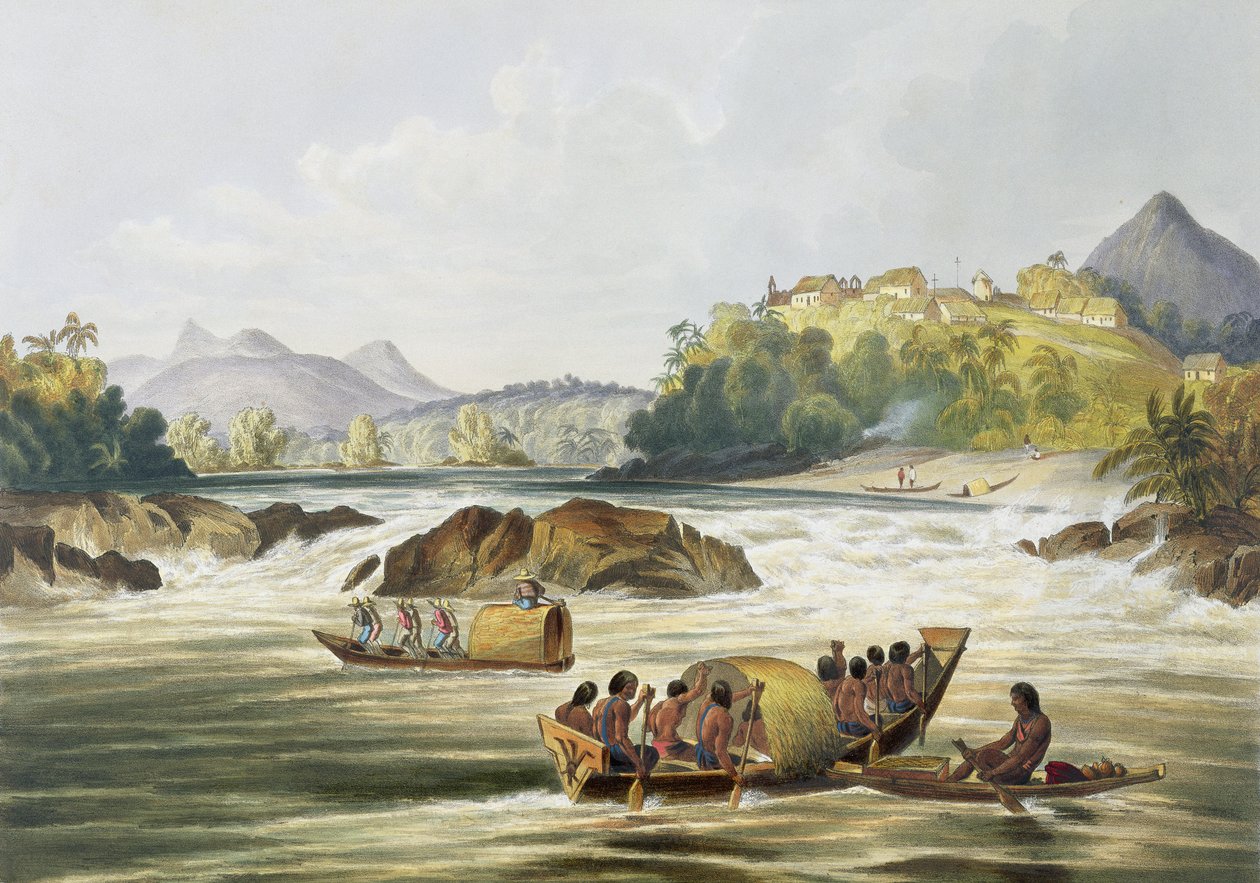 Det brasilianska fortet St. Gabriel på Rio svart, från "Views in the Interior of Guyana", graverad av puben George Barnard (fl.1832-90). av Ackermann, 1840 av Charles Bentley