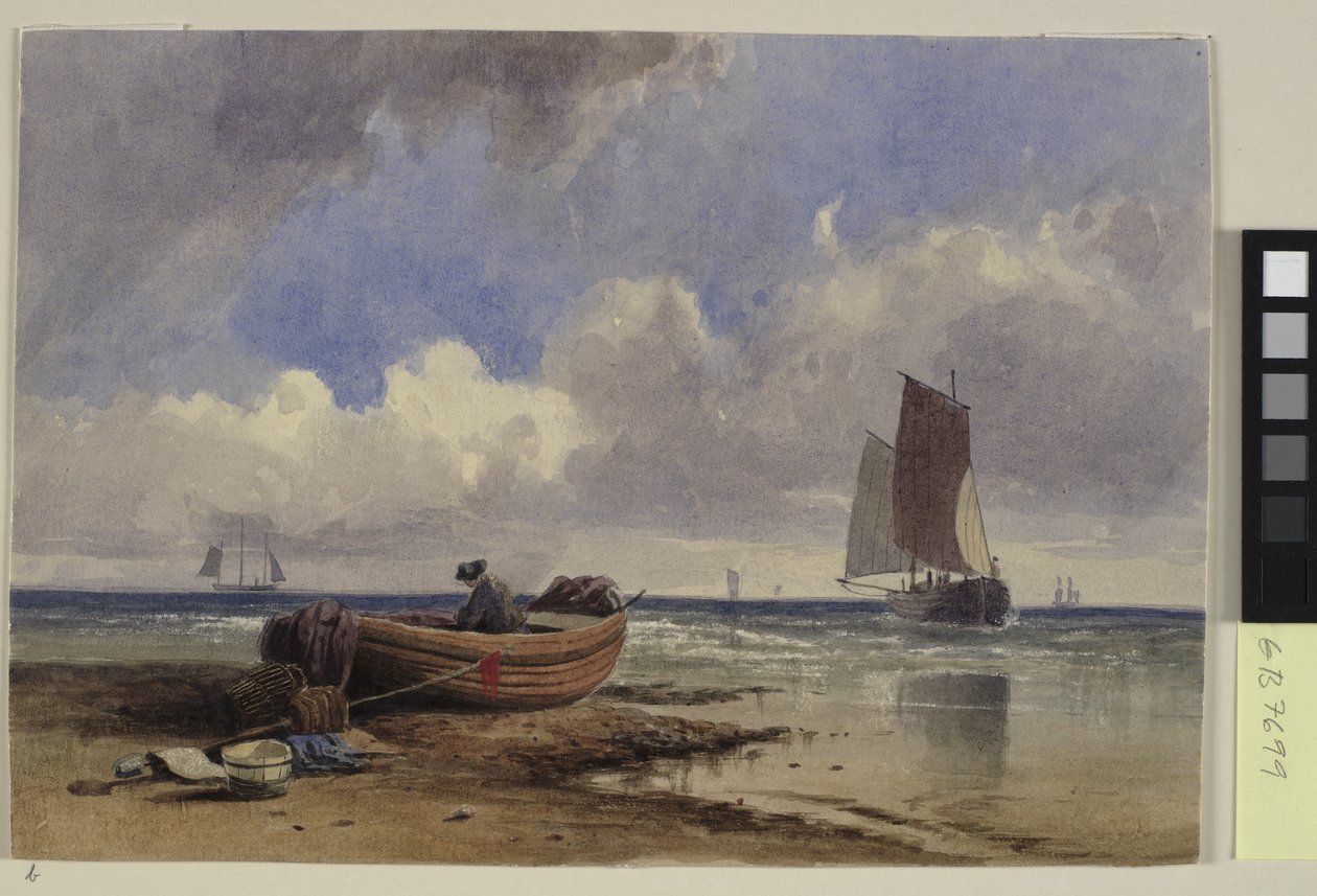 Fiskebåt på stranden vid Hastings av Charles Bentley