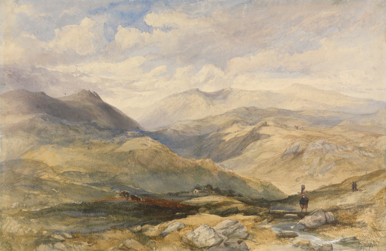 Höglandslandskap med figurer av Charles Bentley