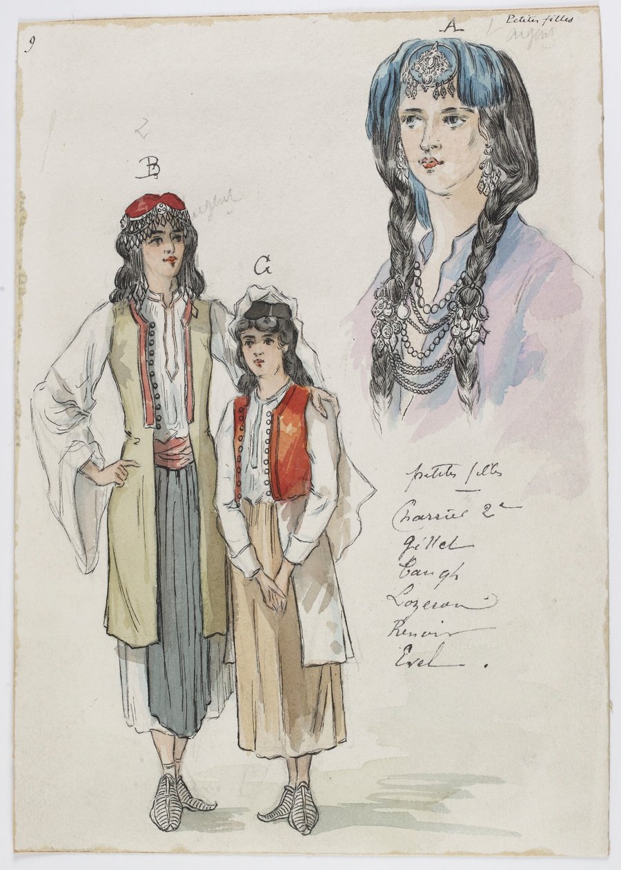 Holmès - Det svarta berget - kostym av Charles Bianchini - 09. Små flickor. Fröknarna Charrier 2e, Gillet, Taugh, Lozeran, Renoir, Evel av Charles Bianchini