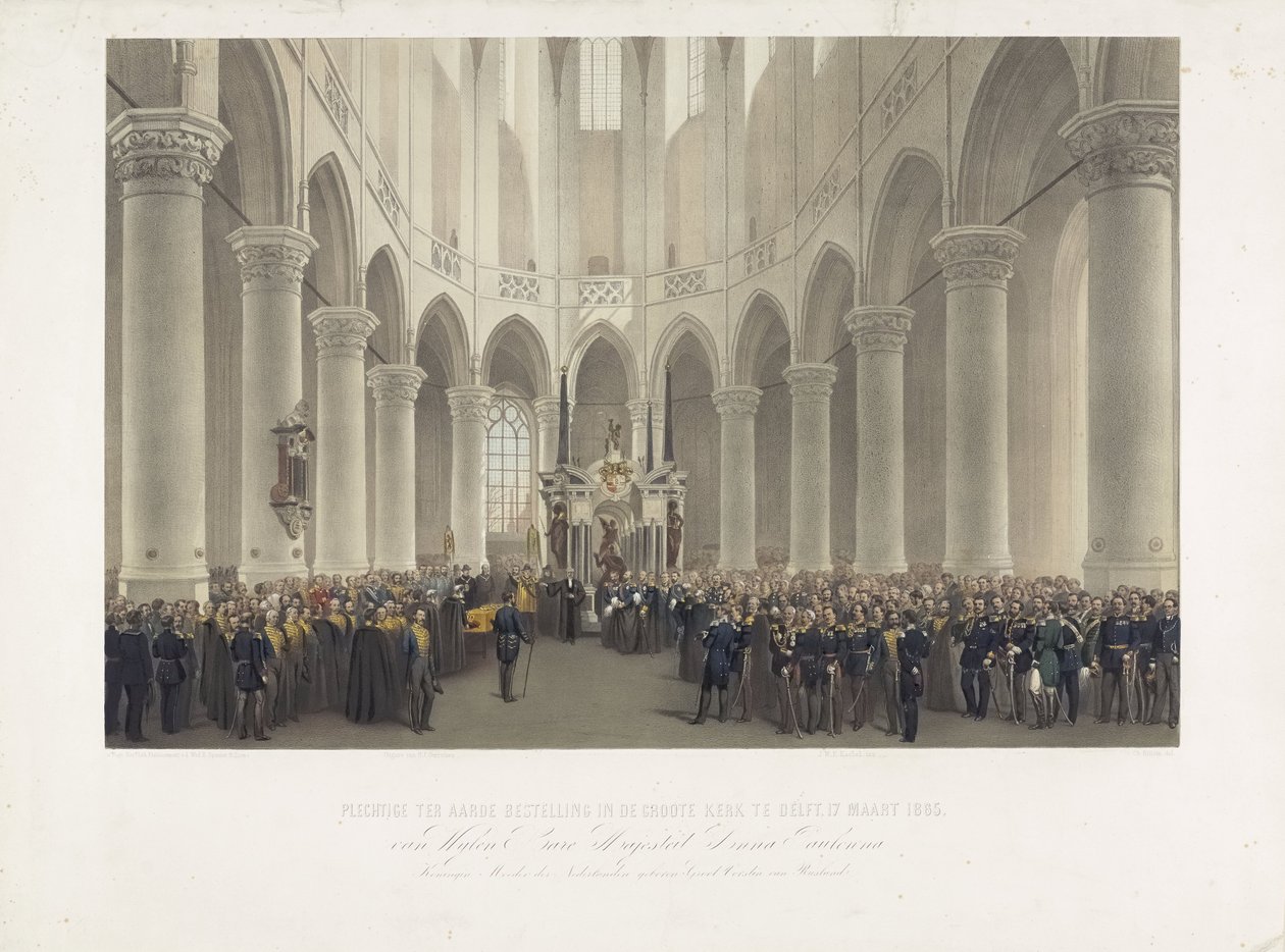 Högtidlig begravning i Groote Kerk i Delft, 17 mars 1865, av den avlidne Hennes Majestät Anna Paulowna, drottningmodern av Nederländerna, född storhertiginna av Ryssland (titel på objektet) av Charles Billoin