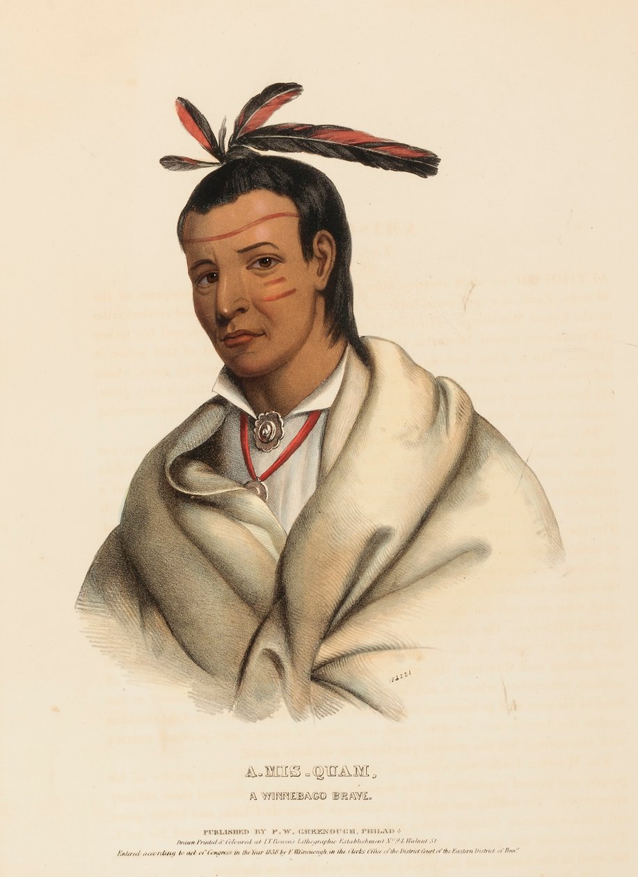 A-MIS-QUAM, EN BRAVE FRÅN WINNEBAGO, ur Nordamerikas indianstammars historia av Charles Bird King