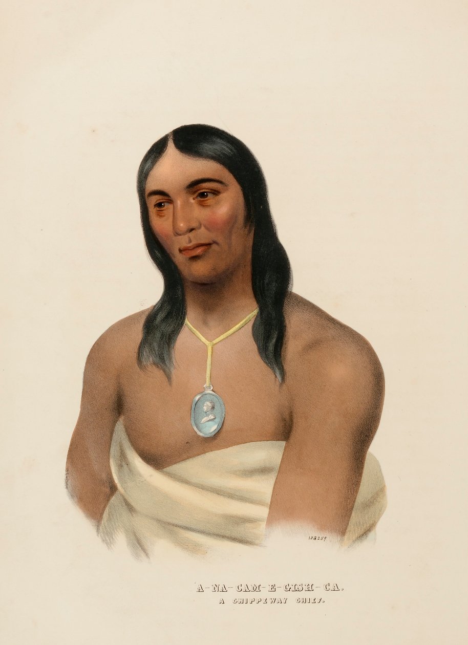 A-NA-CAM-E-GISH-CA. EN CHIPPEWA CHIEF, från Historia om Nordamerikas indianstammar av Charles Bird King