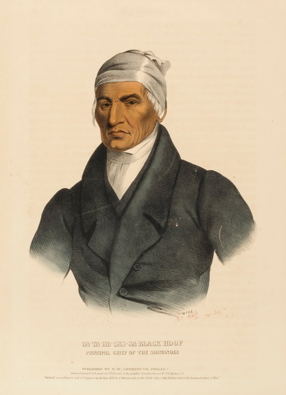 CA-TA-HE-CAS-SA-SVART HOV. SHAWANOES HÖGSTE CHEF, frånHistoria om Nordamerikas indianstammar av Charles Bird King