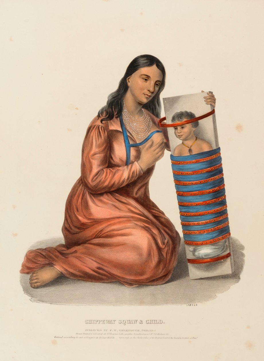 CHIPPEWAY KVINNA OCH BARN, från Historia om indianstammarna i Nordamerika av Charles Bird King