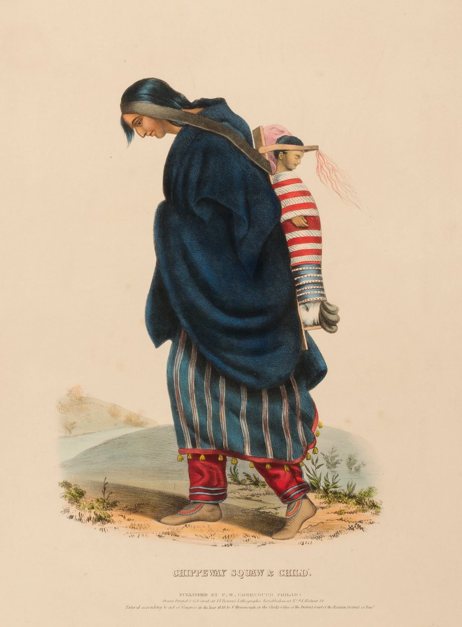 CHIPPEWAY KVINNA OCH BARN, från Historia om indianstammarna i Nordamerika av Charles Bird King