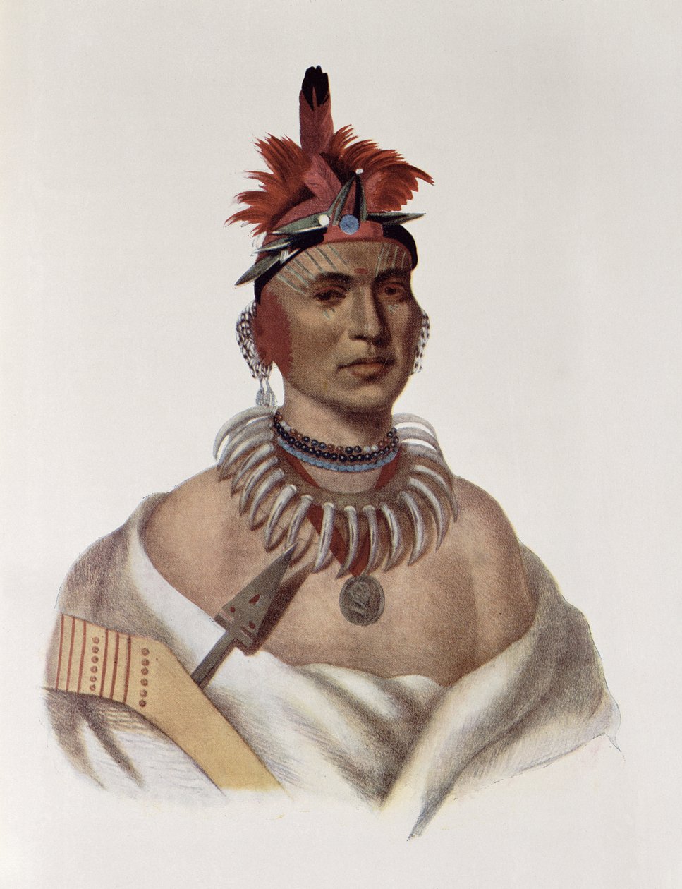 Chon-Ca-Pe eller "Big Kansas", en Oto-chef, illustration från "The Indian Tribes of North America, Vol.1", av Thomas L. McKenney och James Hall, pub. John Grant av Charles Bird King
