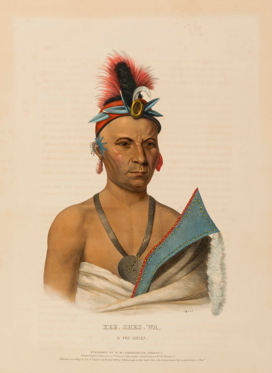 KEE-SHES-WA, A FOX CHIEF, från History of the Indian Tribes of North America av Charles Bird King