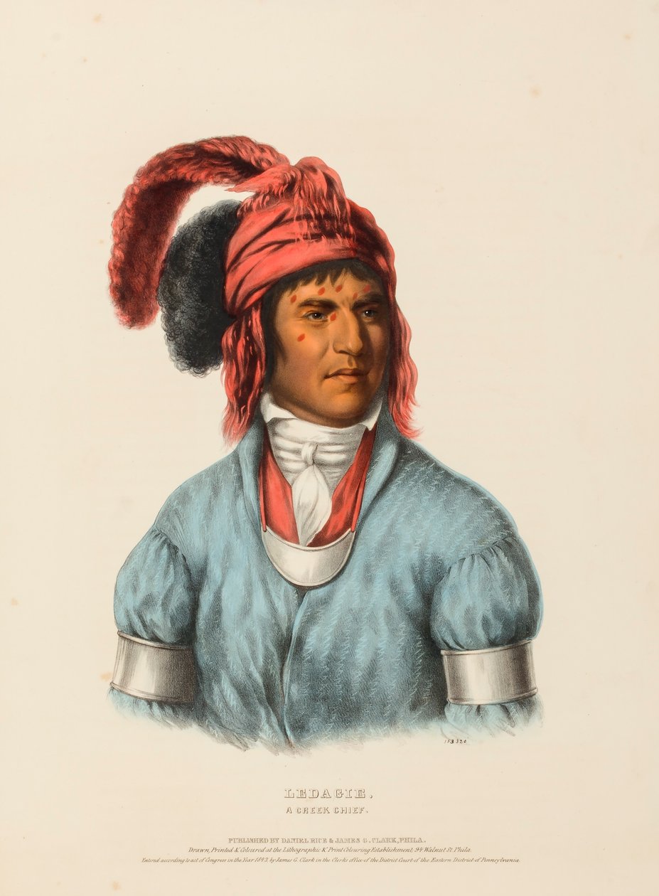 LEDAGIE. A CREEK CHIEF., från Historia om indianstammarna i Nordamerika av Charles Bird King