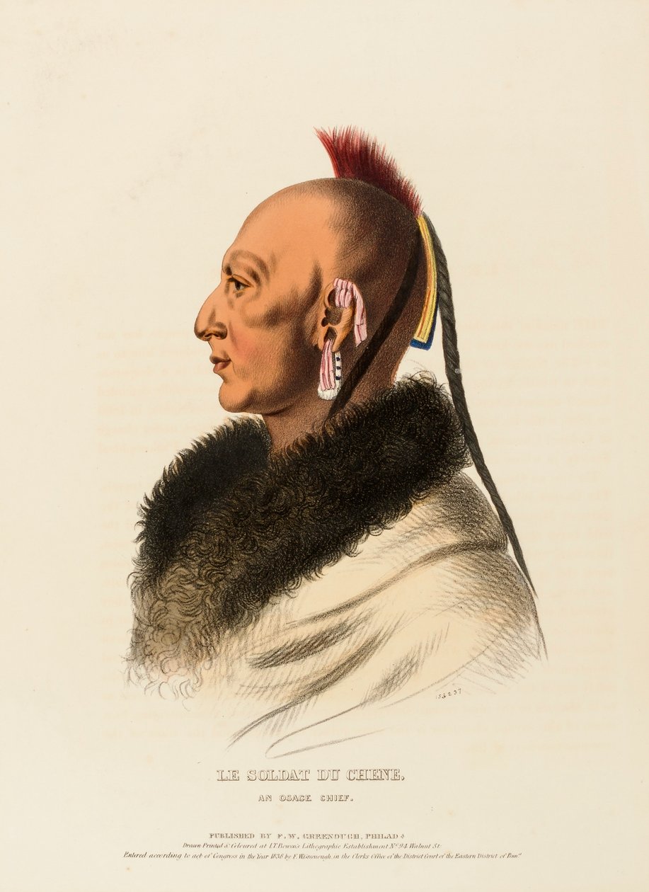 LE SOLDAT DU CHENE, EN OSAGE-HÖVUDMAN, från Historien om indianstammarna i Nordamerika av Charles Bird King