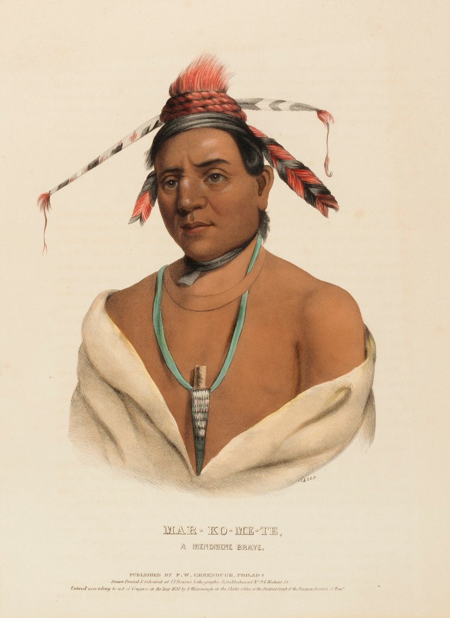 MAR-KO-ME-TE, EN MENOMENE BRAVE, från Historien om Nordamerikas indianstammar av Charles Bird King