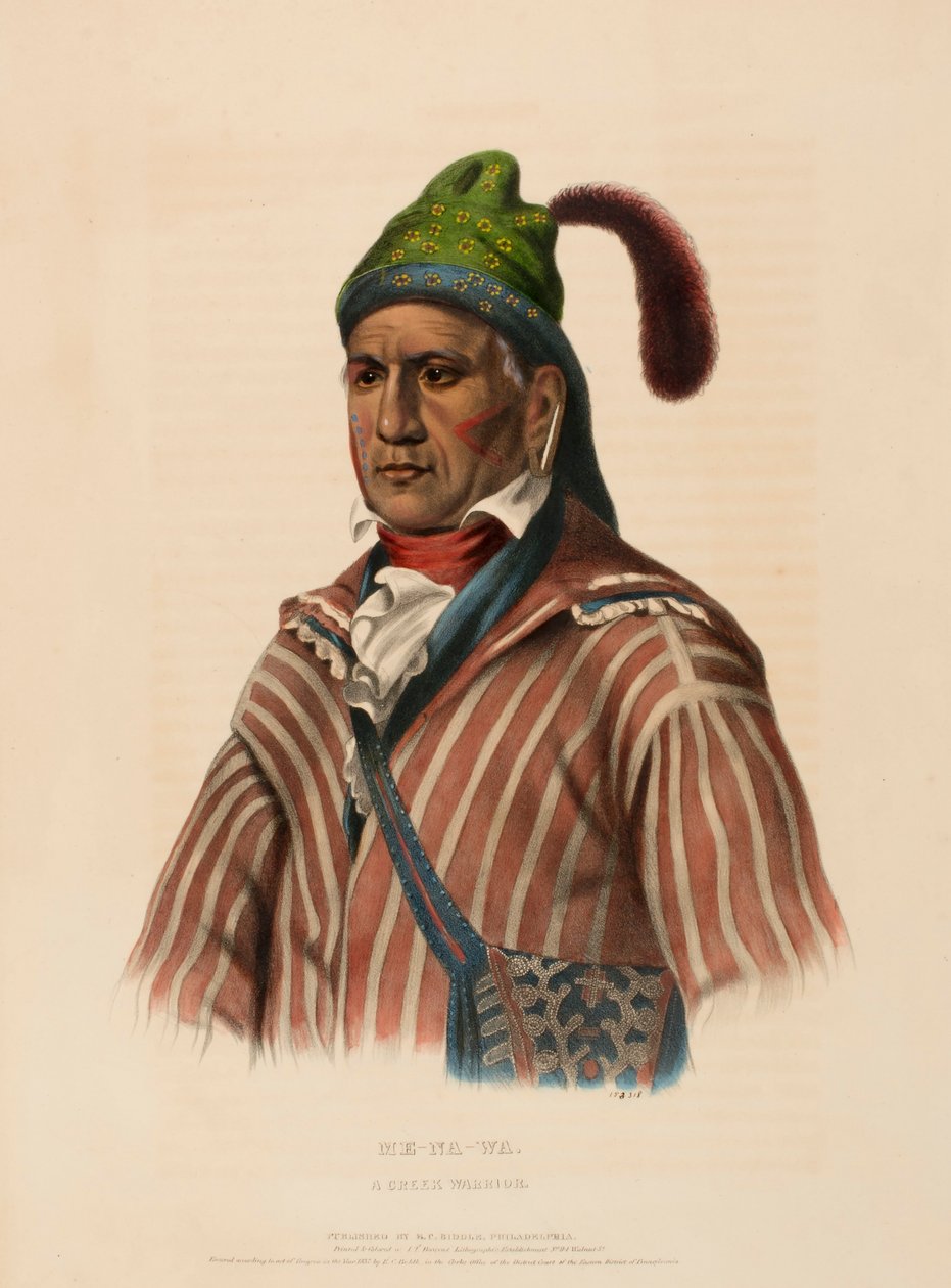 ME-NA-WA. EN CREEK-KRIGER, ur Historien om Nordamerikas indianstammar av Charles Bird King