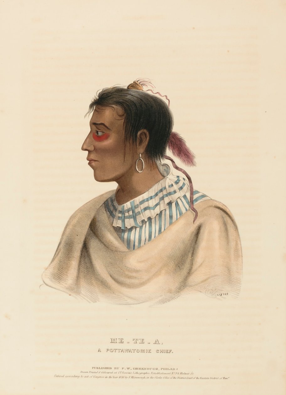 ME-TE-A, A POTTAWATOMIE CHIEF, från Historia om indianstammarna i Nordamerika av Charles Bird King
