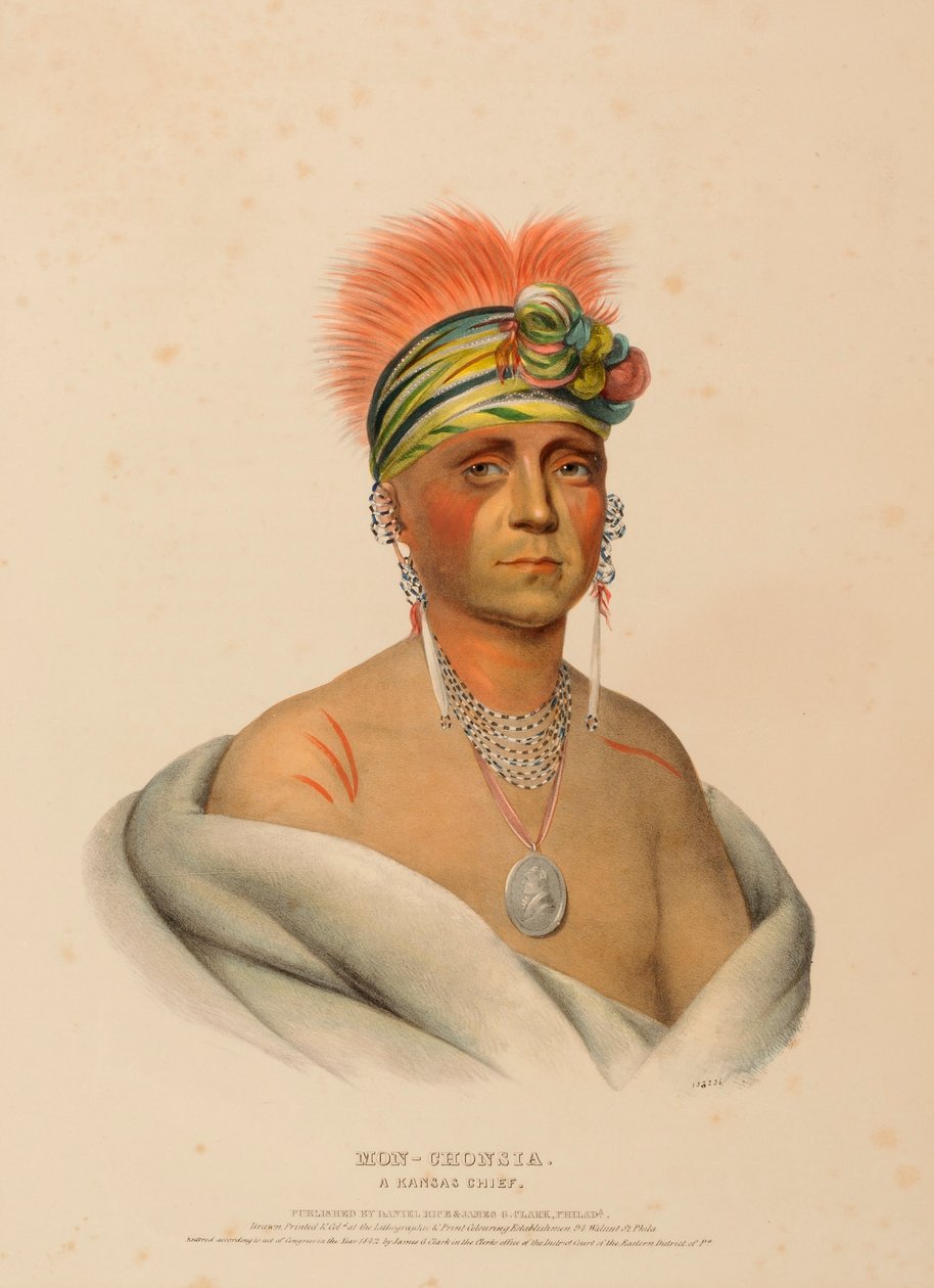 MON-CHONSIA. A KANSAS CHIEF., från Historien om indianstammarna i Nordamerika av Charles Bird King