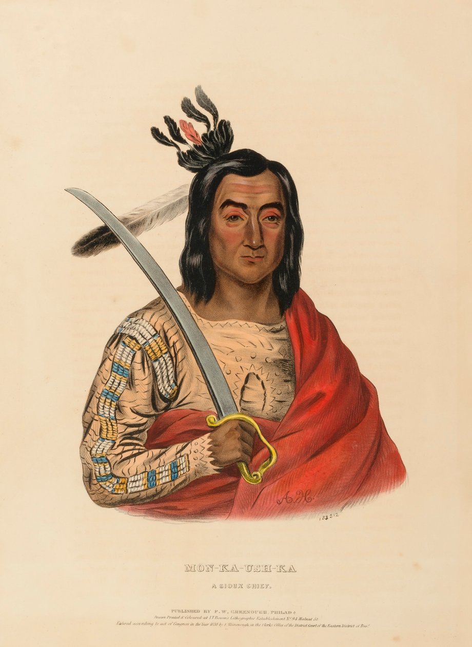 MON-KA-USH-KA. A SIOUX CHIEF., från Historia om indianstammarna i Nordamerika av Charles Bird King
