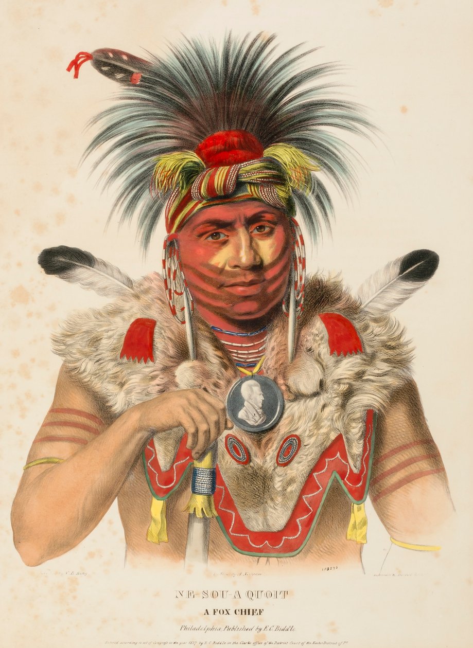 NE-SOU-A-QUOIT. A FOX CHIEF, från Historia om indianstammarna i Nordamerika av Charles Bird King
