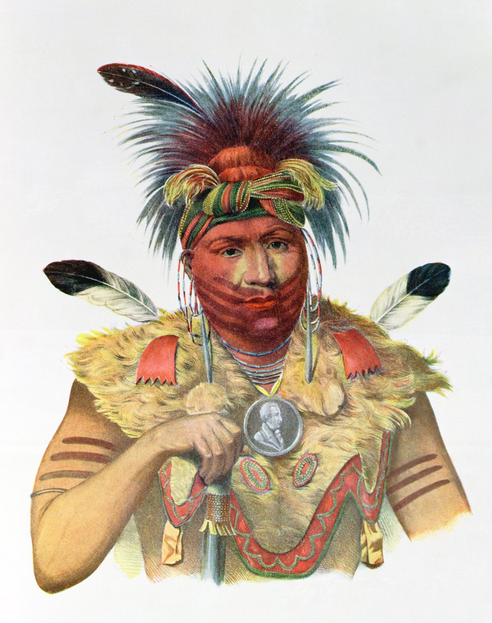 Ne-Sou-A-Quoit, en rävhövding, illustration från "The Indian Tribes of North America", av Thomas L. McKenney och James Hall, pub. av John Grant av Charles Bird King
