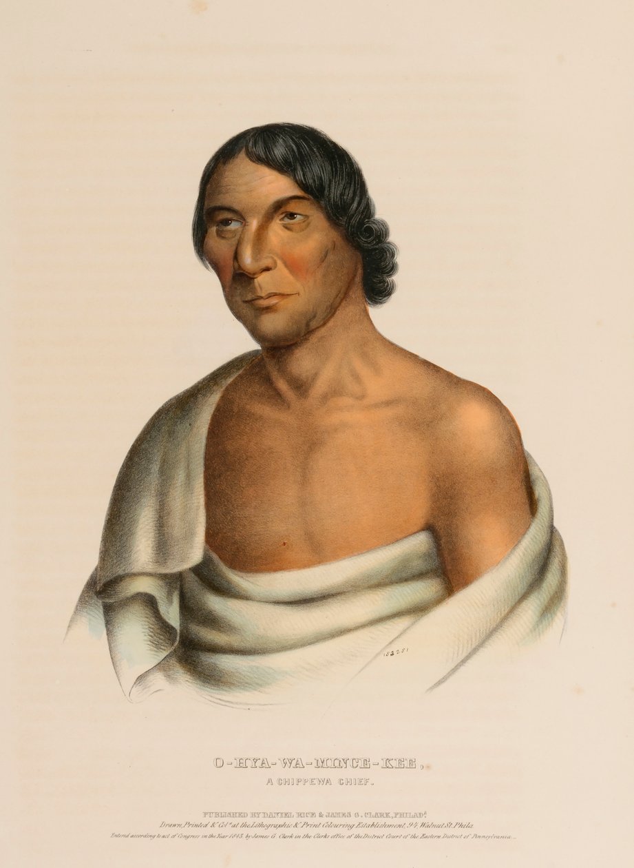 O-HYA-WA-MINCE-KEE, EN CHIPPEWA CHIEF, från Historia om indianstammarna i Nordamerika av Charles Bird King