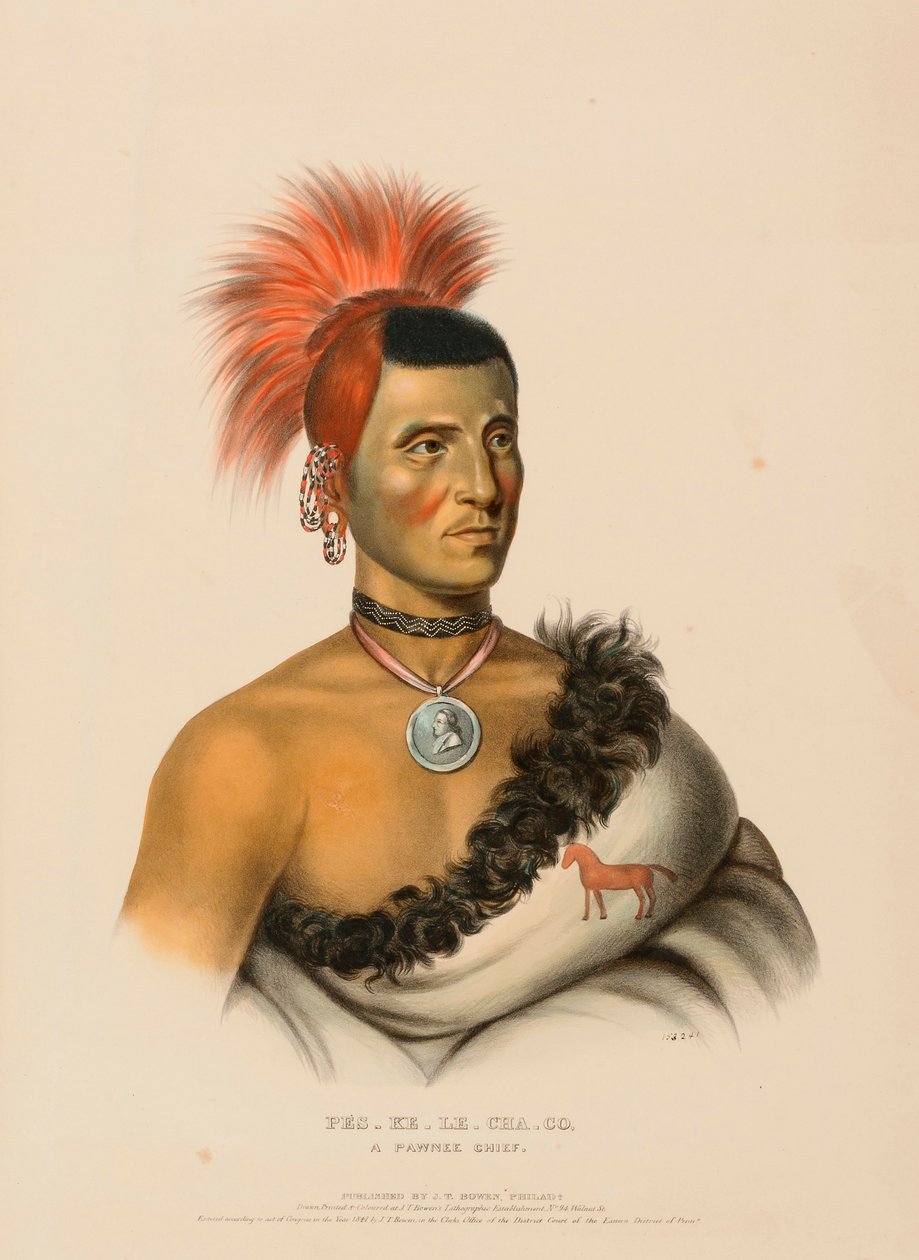 PES-KE-LE-CHA-CO, EN PAWNEE-HÖVding, från Historia om Nordamerikas indianstammar av Charles Bird King