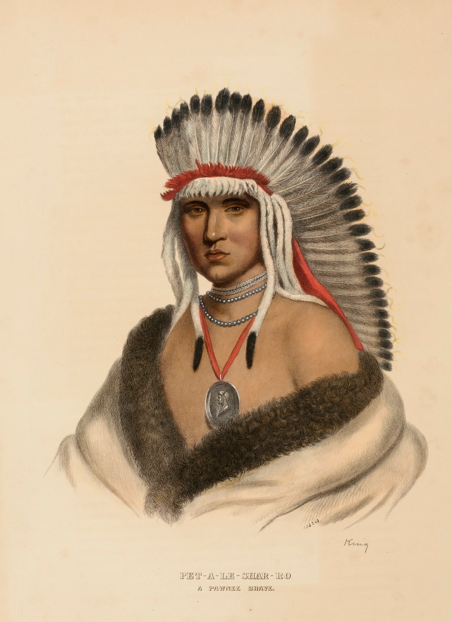 PET-A-LE-SHAR-RO. EN PAWNEE BRAVE, från Historia om indianstammarna i Nordamerika av Charles Bird King