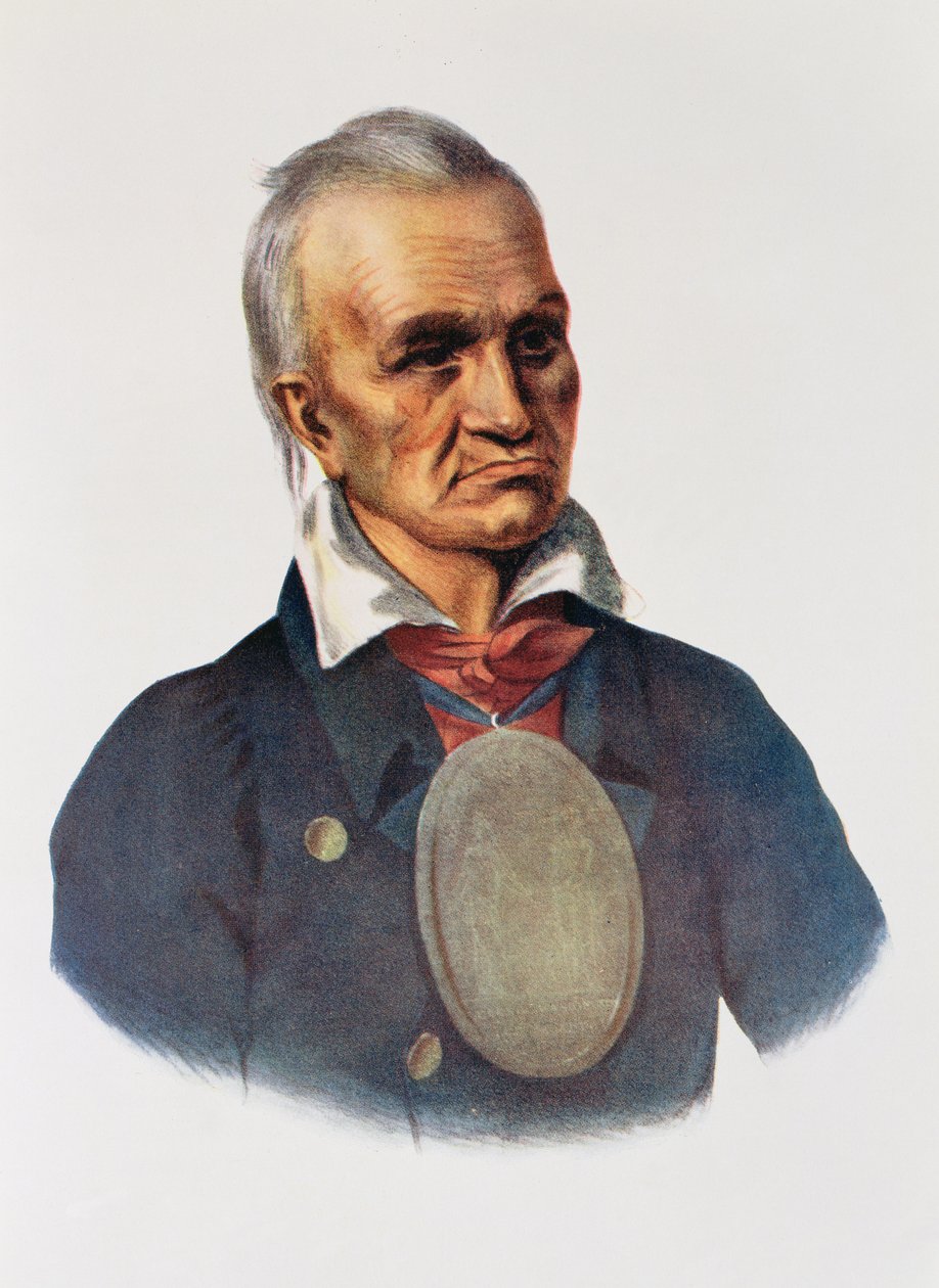 Röd jacka, Seneca War Chief, 1828, illustration från "The Indian Tribes of North America, Vol.1", av Thomas L. McKenney och James Hall, pub. av John Grant av Charles Bird King