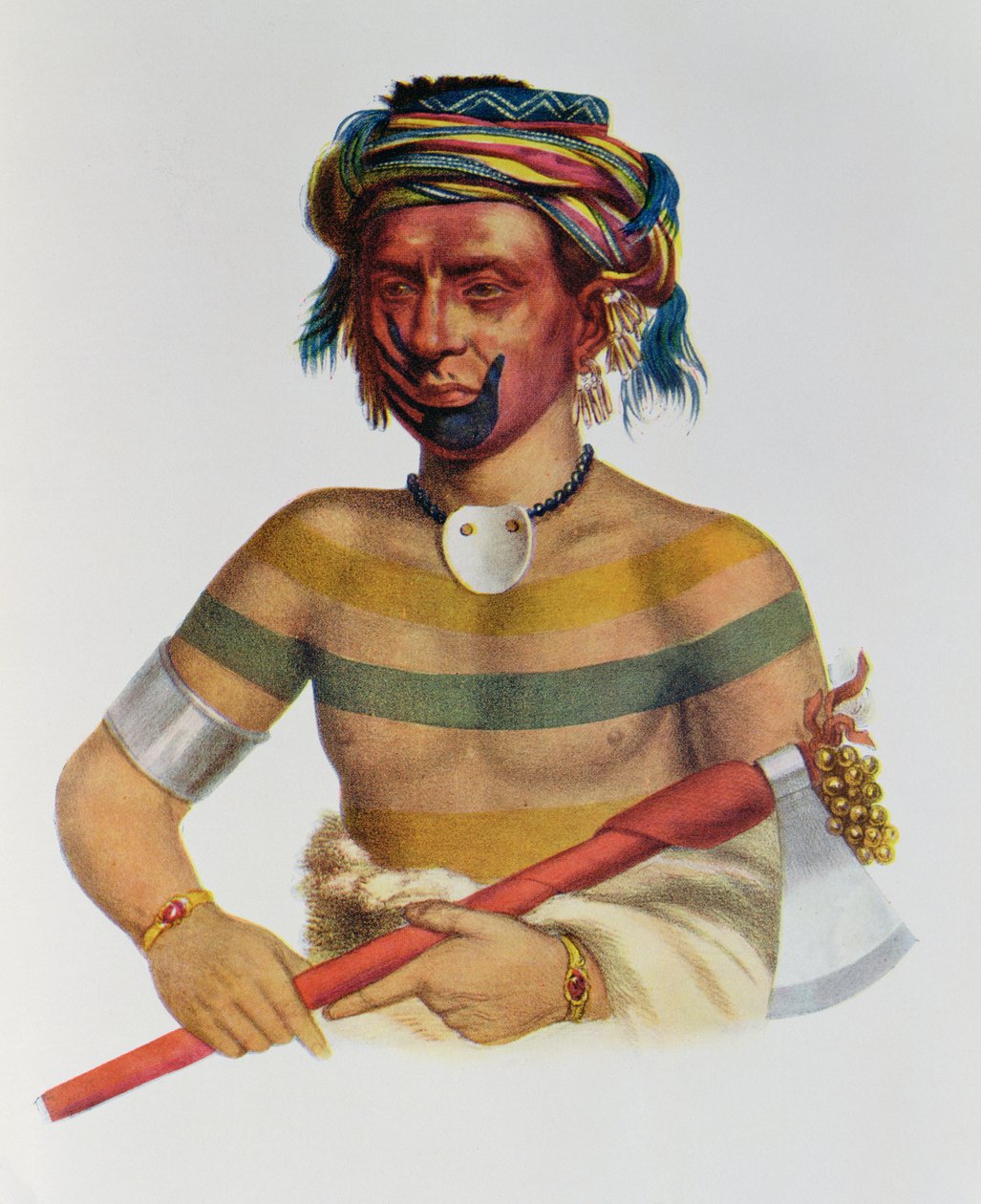 Shau-Hau-Napo-Tinia, en Iowahövding, 1837, illustration från "The Indian Tribes of North America, Vol.1", av Thomas L. McKenney och James Hall, publicerad av John Grant. av Charles Bird King