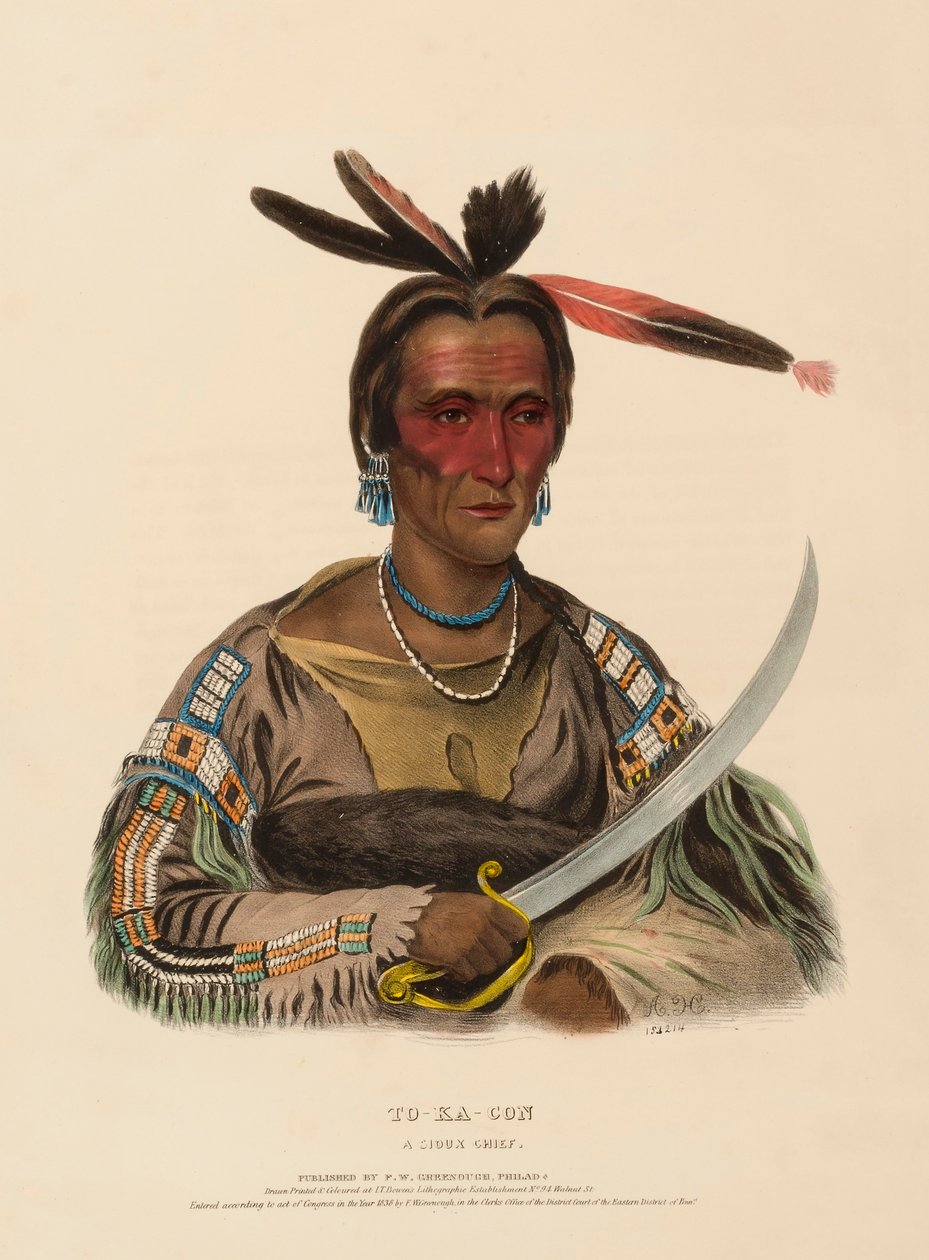 TO-KA-CON. A SIOUX CHIEF., från Historia om indianstammarna i Nordamerika av Charles Bird King