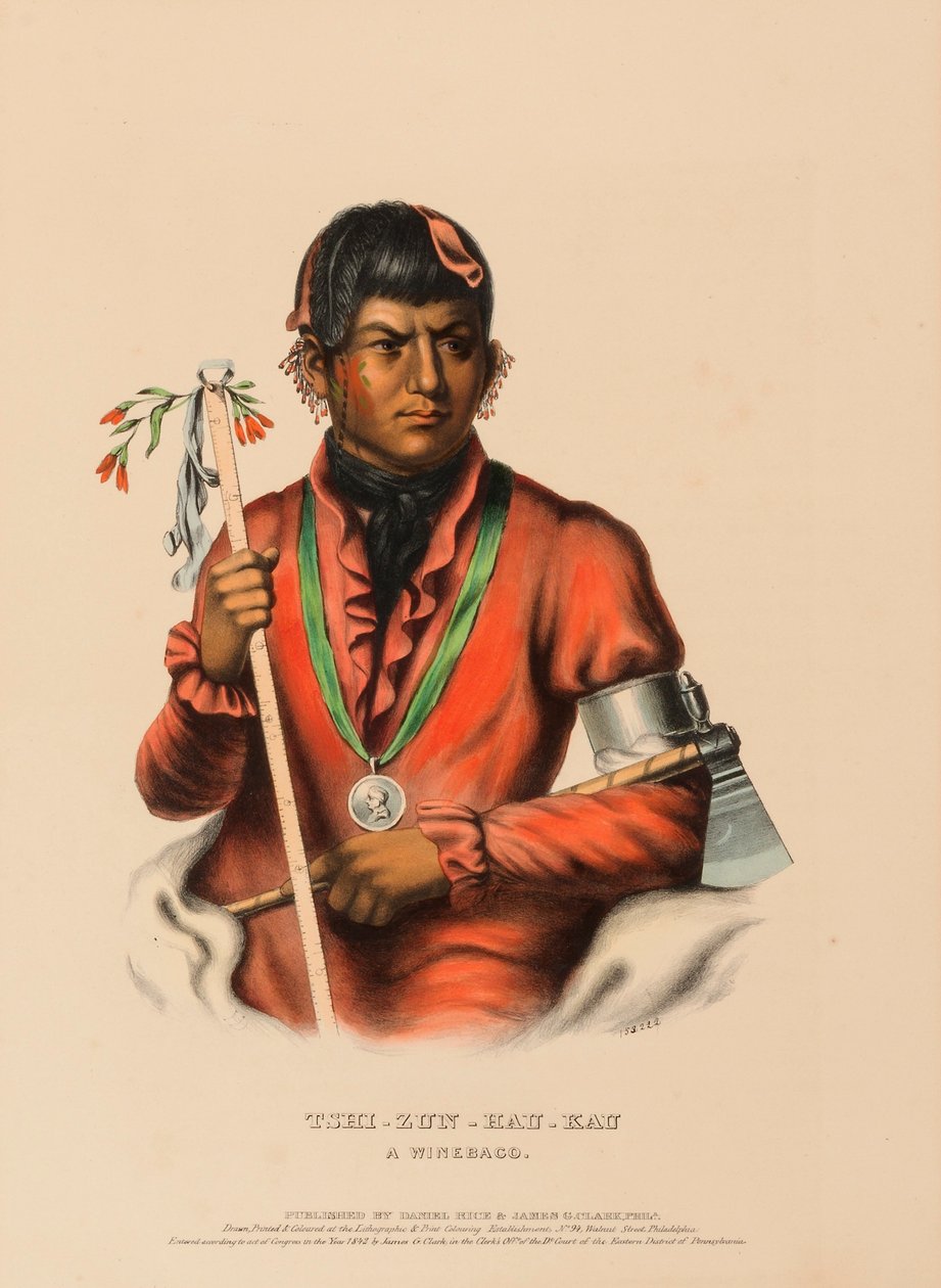 TSHI-ZUN-HAU-KAU. A WINNEBAGO., från Historia om indianstammarna i Nordamerika av Charles Bird King