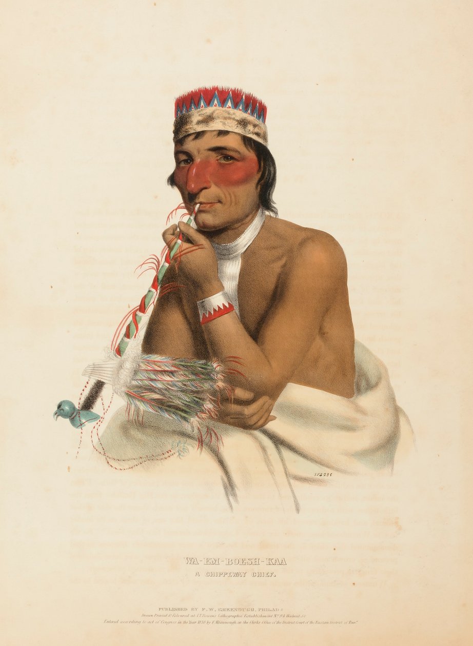 WA-EM-BOESH-KAA. EN CHIPPEWAY-HÖVding, ur Historien om Nordamerikas indianstammar av Charles Bird King