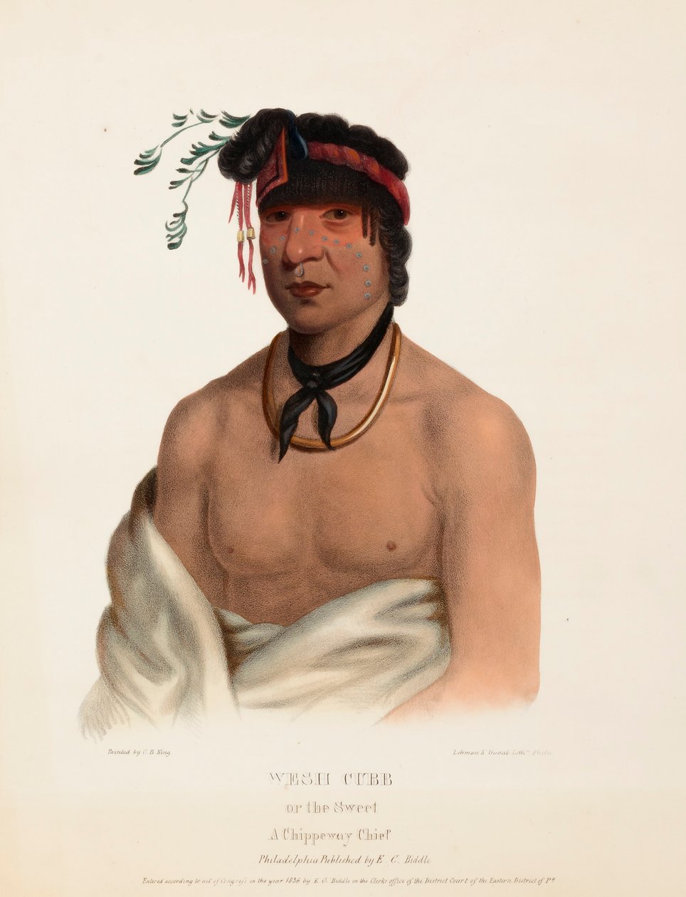 WESH-CUBB. EN CHIPPEWAY-HÖVding, Från Nordamerikas indianstammars historia av Charles Bird King