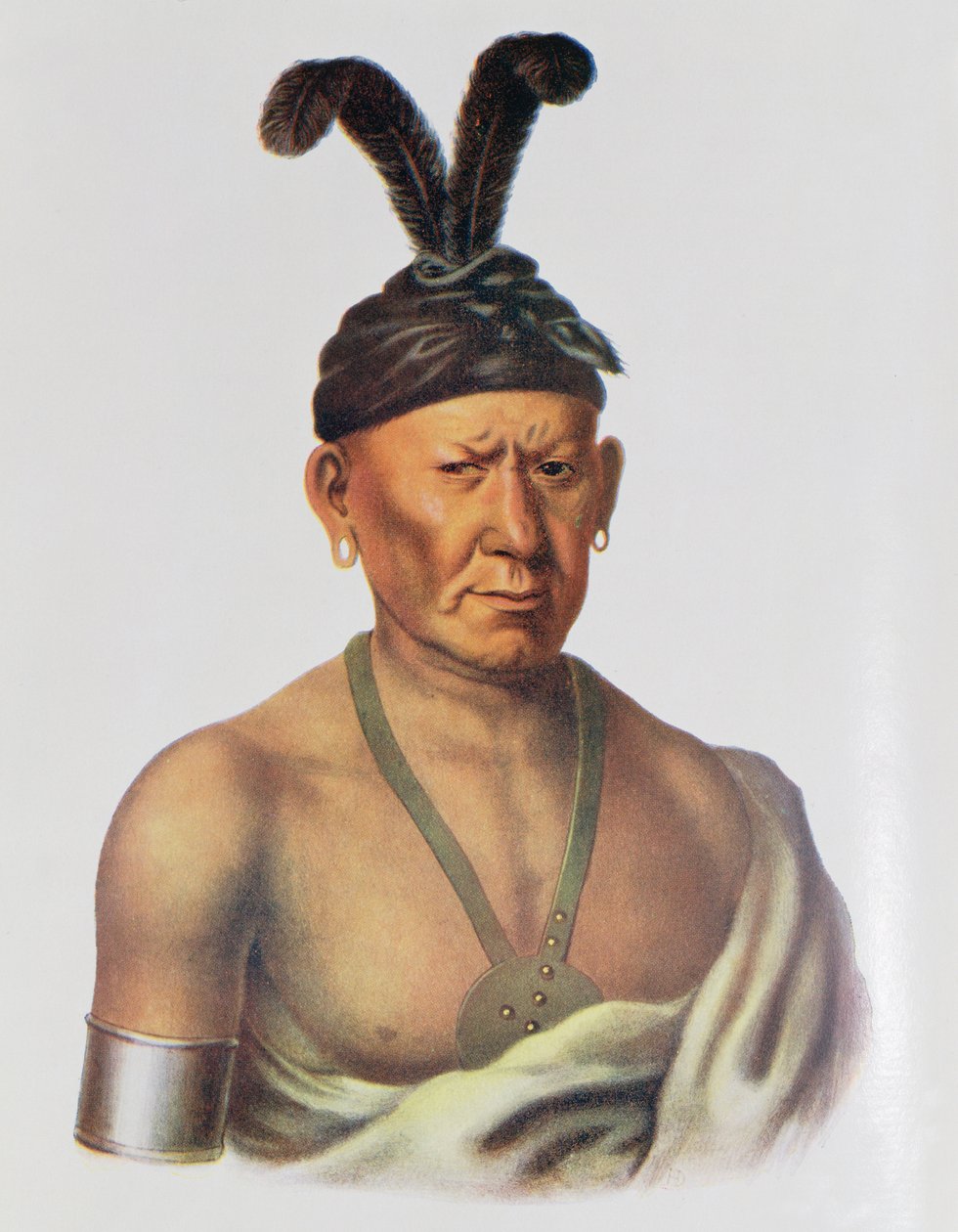Wakechai eller "Crouching Eagle", en saukhövding, illustration från "The Indian Tribes of North America, Vol.2", av Thomas L. McKenney och James Hall, publicerad av John Grant. av Charles Bird King