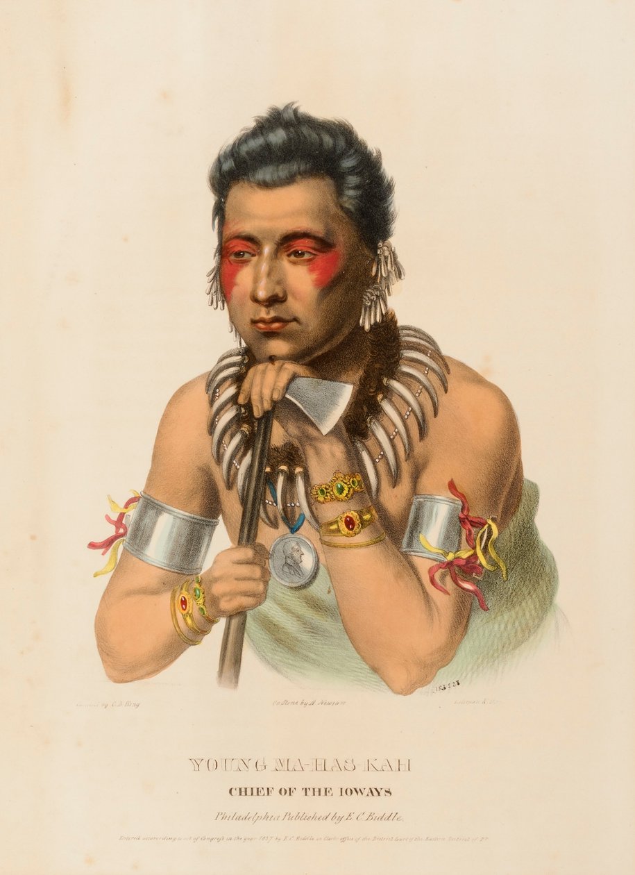 UNGE MA-HAS-KAH. CHIEF OF THE IOWAYS., från Historien om indianstammarna i Nordamerika av Charles Bird King