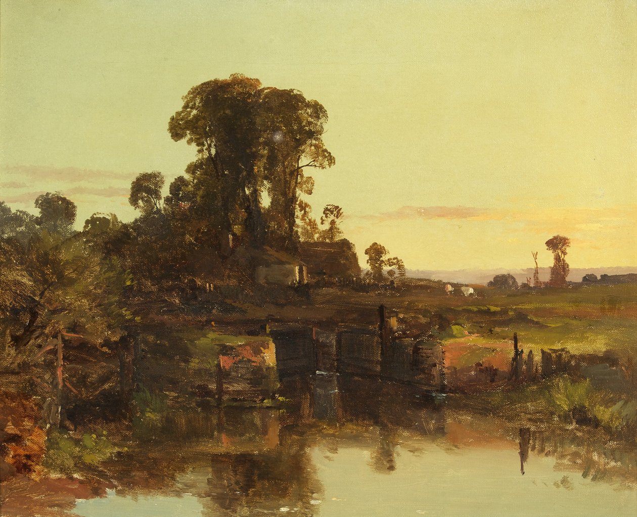 An Old Lock on Themsen, Evening (olja på duk) av Charles Branwhite