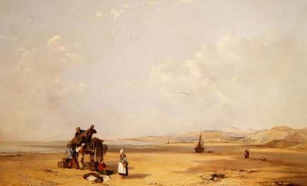 Fiskare lastar av sin fångst på stranden i Cardigan Bay av Charles Branwhite