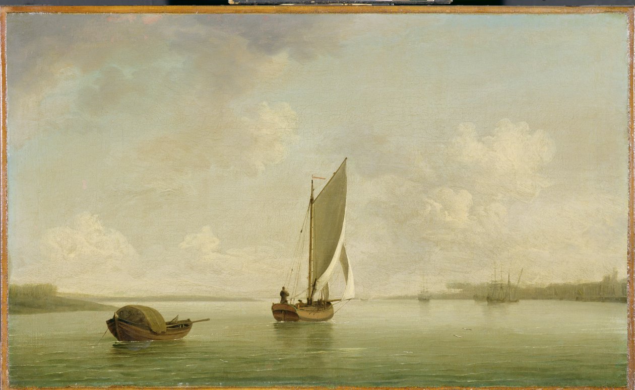 A Smack Under Sail in a Light Breeze in a River, c.1756-9 (olja på duk) av Charles Brooking