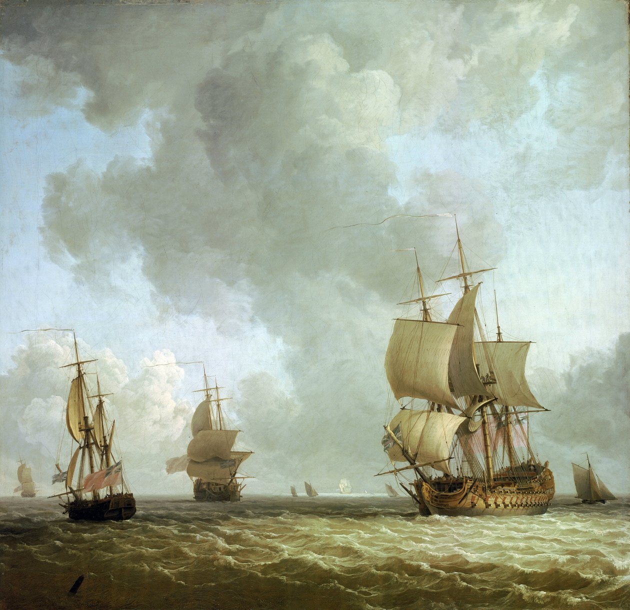 Fartyg från brittiska Royal Navy blåser i havsvind. Olja på duk, omkring 1750, av Charles Brooking (1723-1759). av Charles Brooking