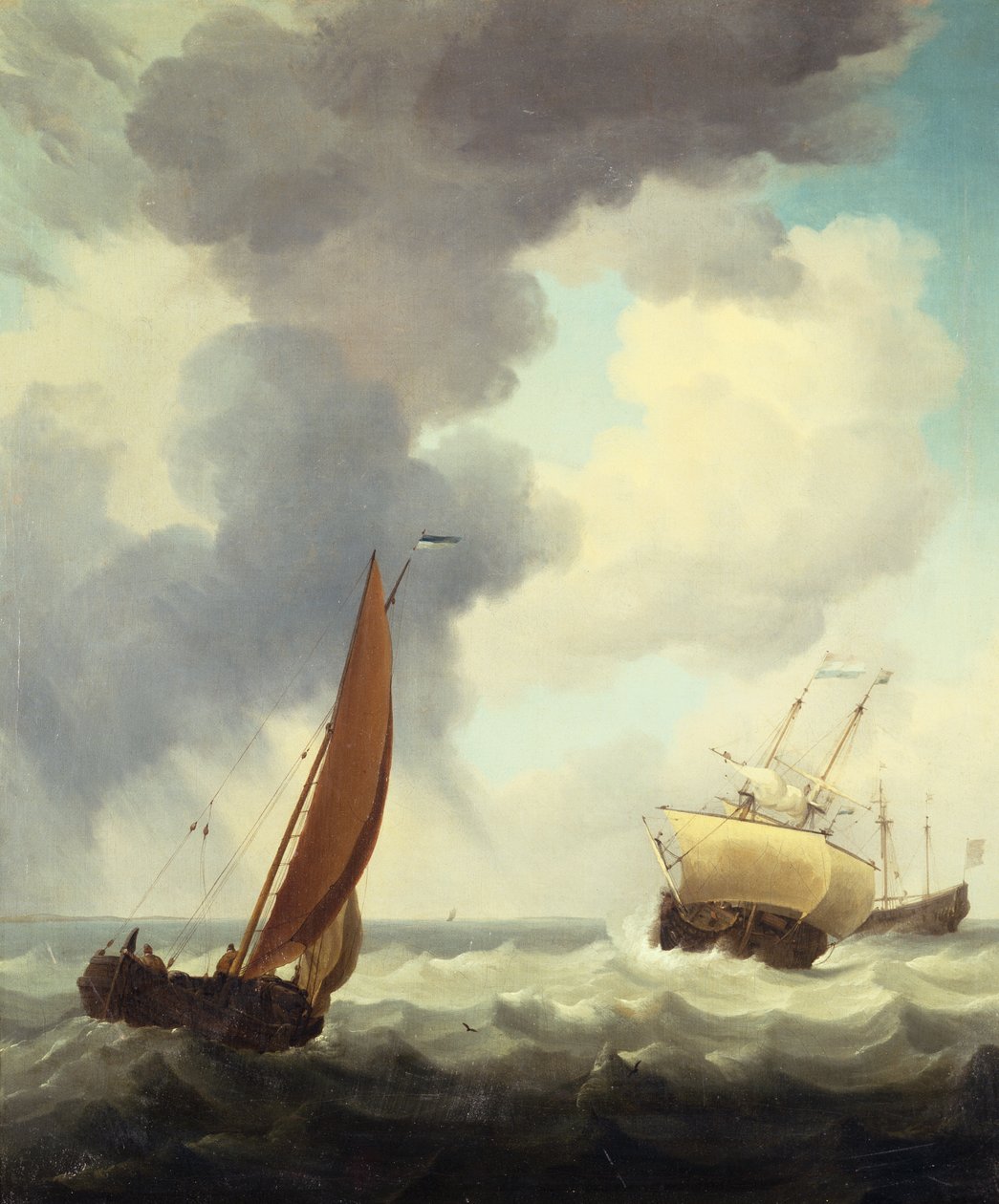Holländska handelsfartyg och en kustnära handlare i Choppy Seas (olja på duk) av Charles Brooking