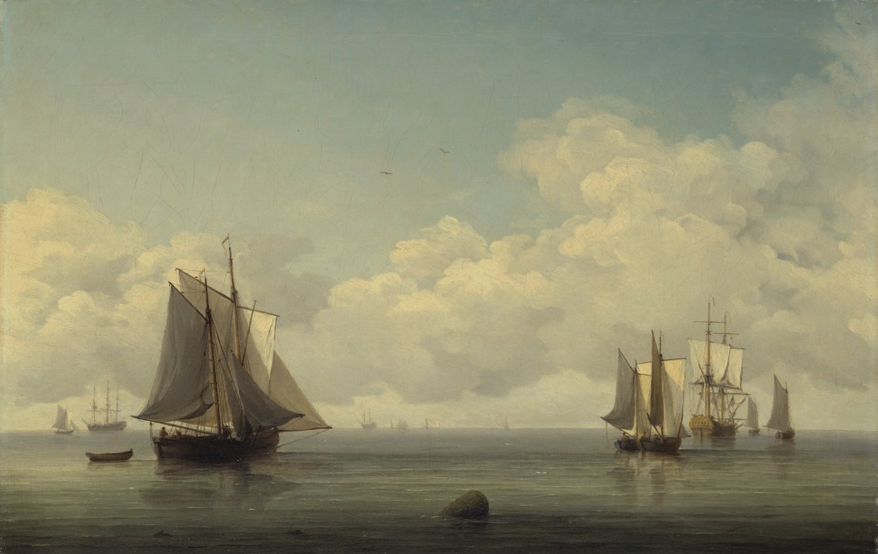 Fiskebåtar i lugnt hav av Charles Brooking
